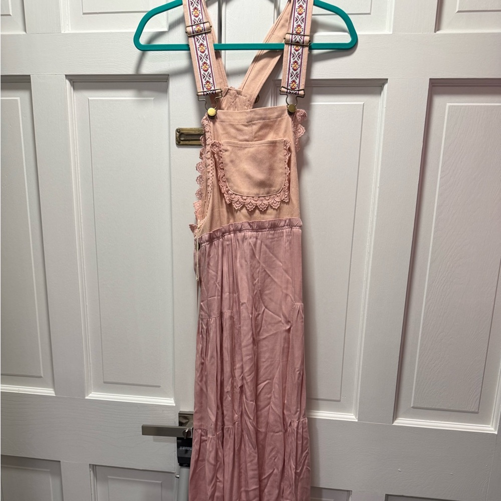 Pink Lace Trim Overalls
